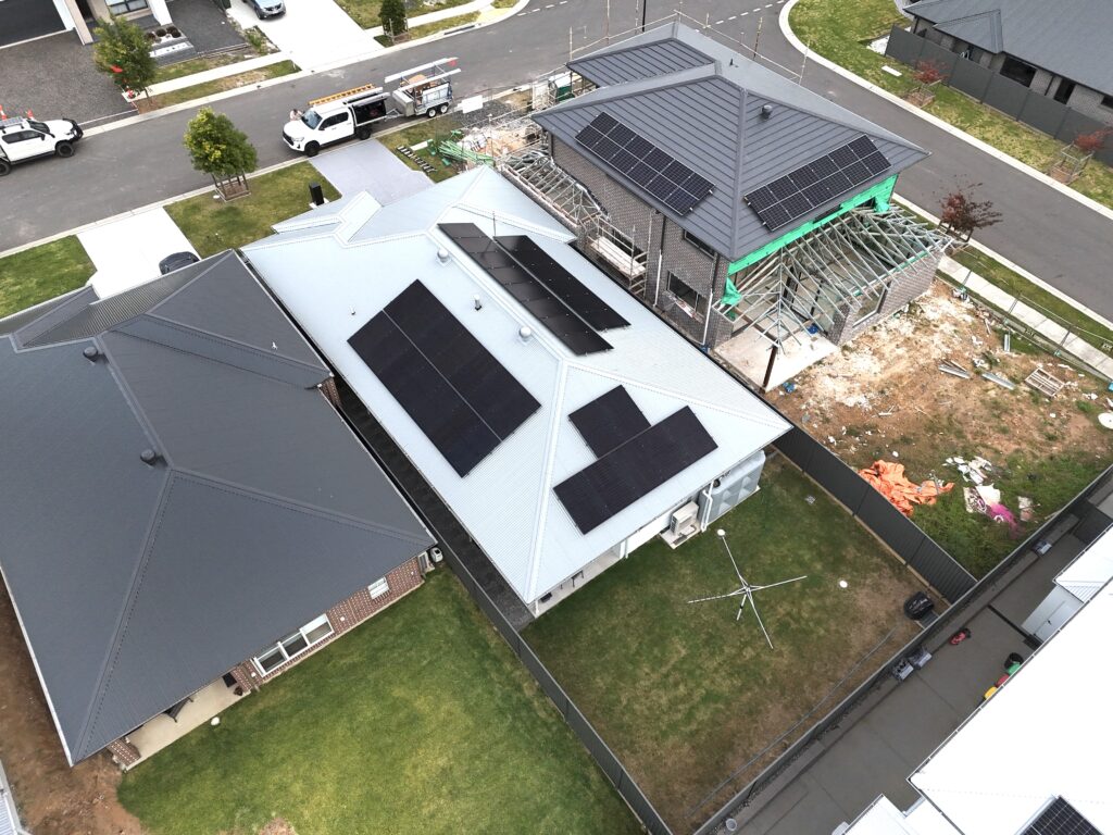 Aerial drone photo of a completed solar installation